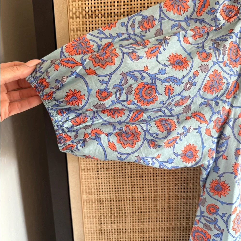 Sundry Blue Puff Sleeve Tunic with Ruffled Tiers - Picture 3 of 9